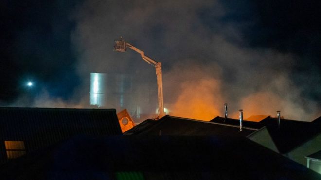 Firefighters are tackling a major blaze at a building in Moray. 