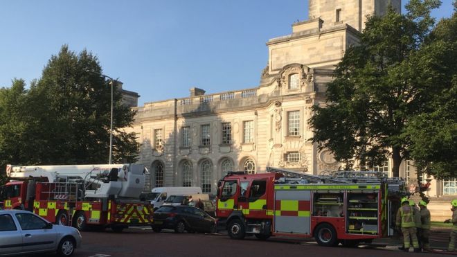 Cardiff City Hall was evacuated after a fire broke out