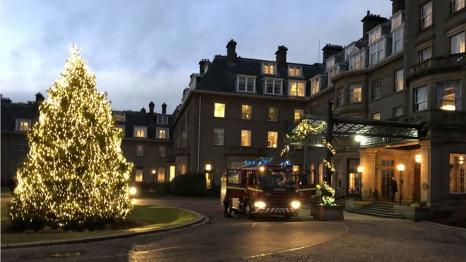 Guests were evacuated following a fire on the second floor of the luxury hotel in Auchterarder