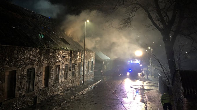 Fire crews tackling the blaze at the former Heather Mills site