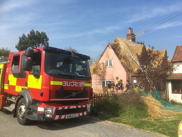 Firefighters cordoned Moats Tye after the thatched roof fire. 