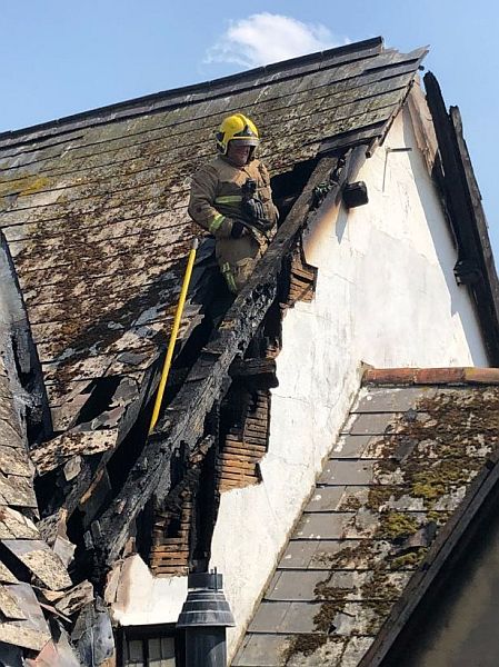 Fire damage to the roof of The New Inn, Gloucester 