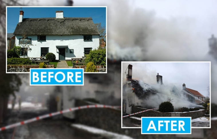 Before and after the major fire at The Blackbirds Inn.