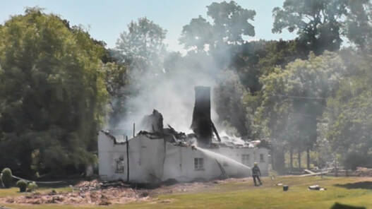 Gills Hole Farmhouse, a 300 year old thatch cottage is destroyed.