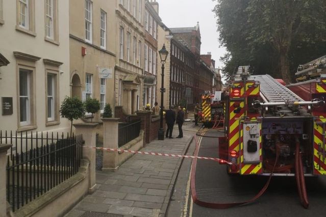 Firefighters tackle a blaze in Queen Charlotte Street, near Queen Square