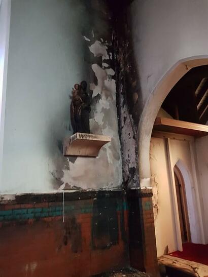 The fire broke out near the altar and involved the main hall and the roof of the church.