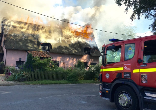 Flames swept across the thatched roof at Yeoman's Cottage in Rockland All Saints. 