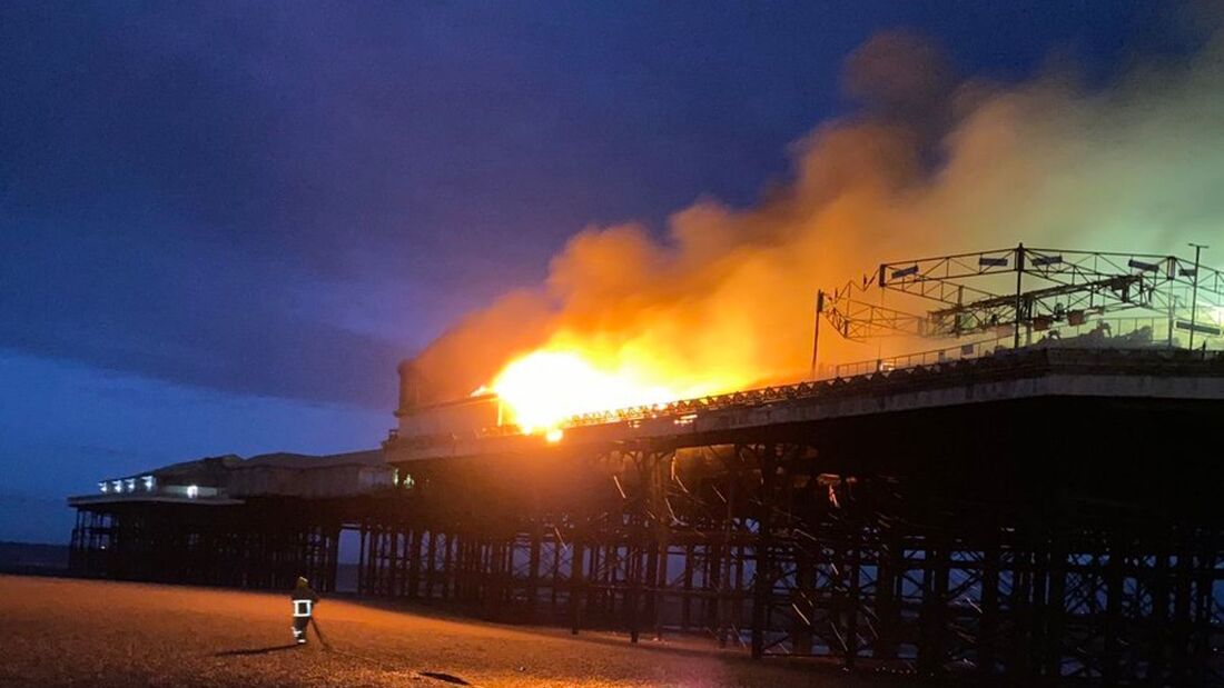Blackpool Central Pier has been engulfed in flames in the early hours of the morning (Credit: Lancashire Fire and Rescue Service)
