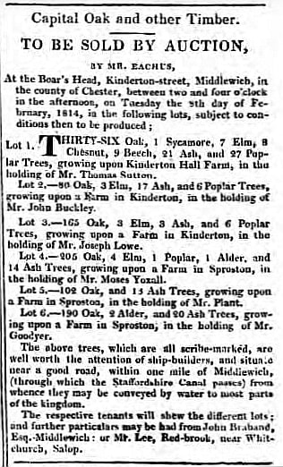 A timber auction at the Boar's Head - Chester Courant - 1st February 1814