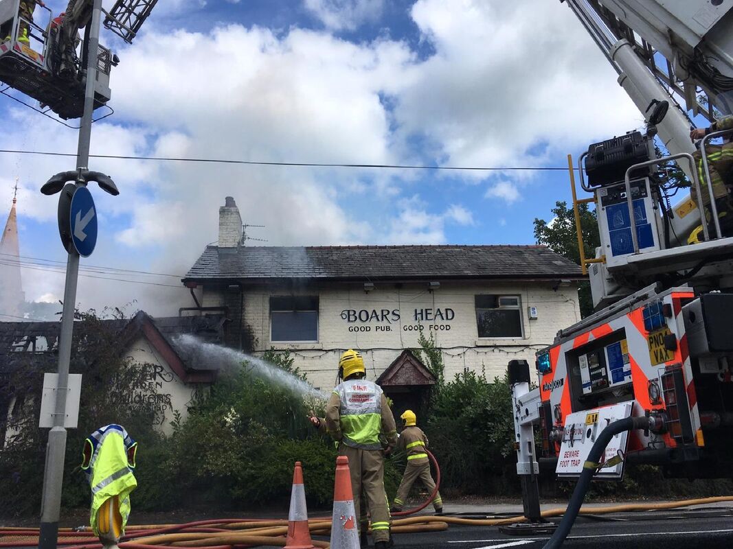 A blaze has broken out at the Boars Head pub in Barton, near Preston.