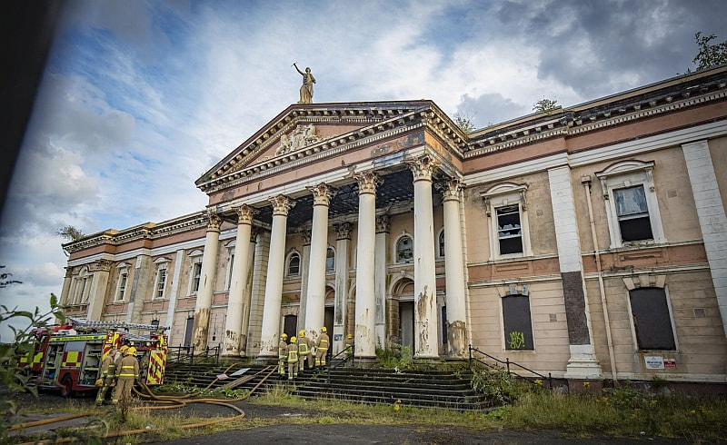 Firefighters at the scene of a blaze in the Crumlin road court house Belfast on August 13th 2019 ( Photo by Kevin Scott )