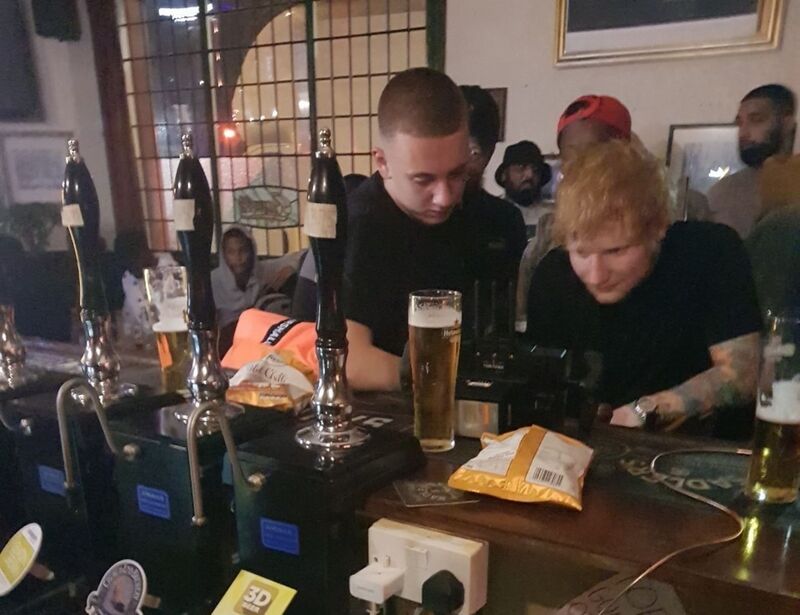 Ed Sheeran has a pint at the Eagle and Tun