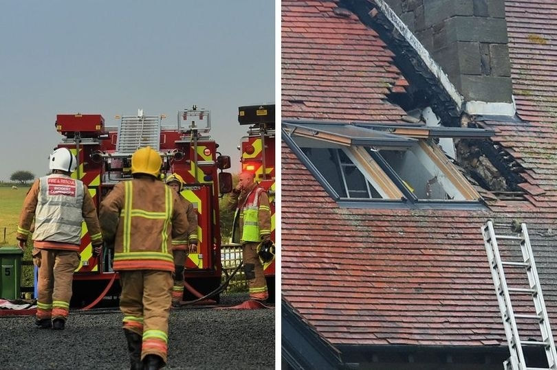 Firefighters at a house in Northumberland which had been hit by lightning (Image: Steve Miller)