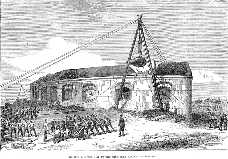 Raising the guns at Fort Gilkicker 29 July 1871
