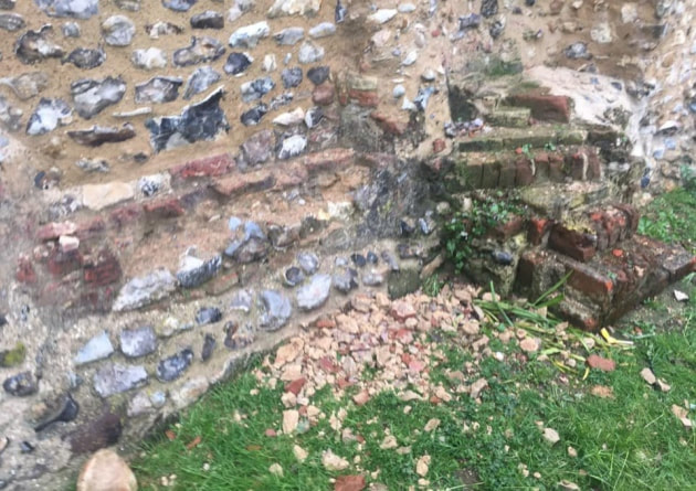 Flint has fallen from the top of the walls. (Picture: Hopton Parish Council).
