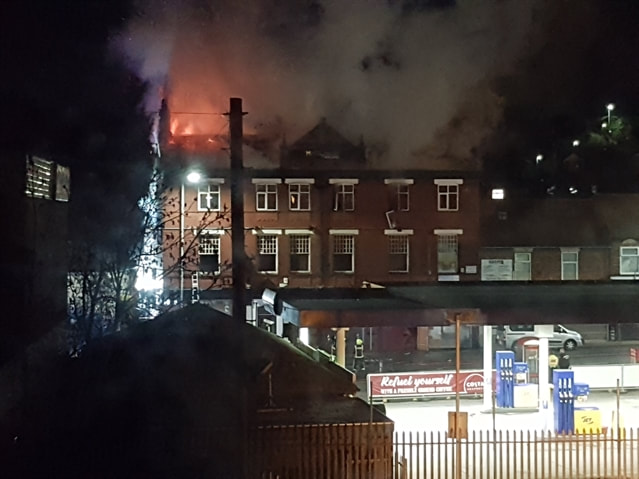 The Masons Arms on fire