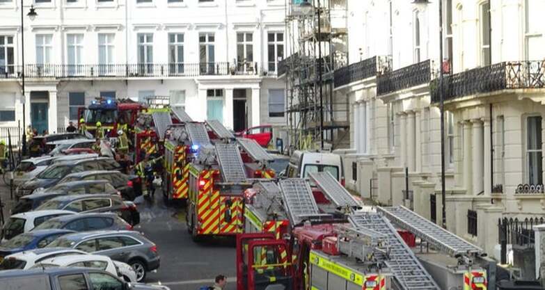 Six fire engines and the aerial ladder platform fill Chesham Place, Brighton