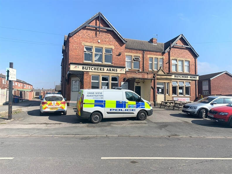The scene at the Butcher's Arms pub in Thurnscoe on Friday morning