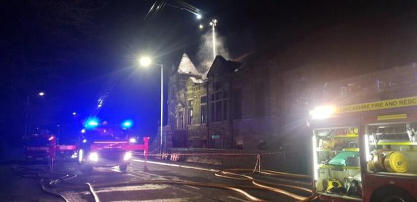 Firefighters at the scene of the derelict church in Shawforth