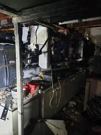 Fire damage to the kitchen.