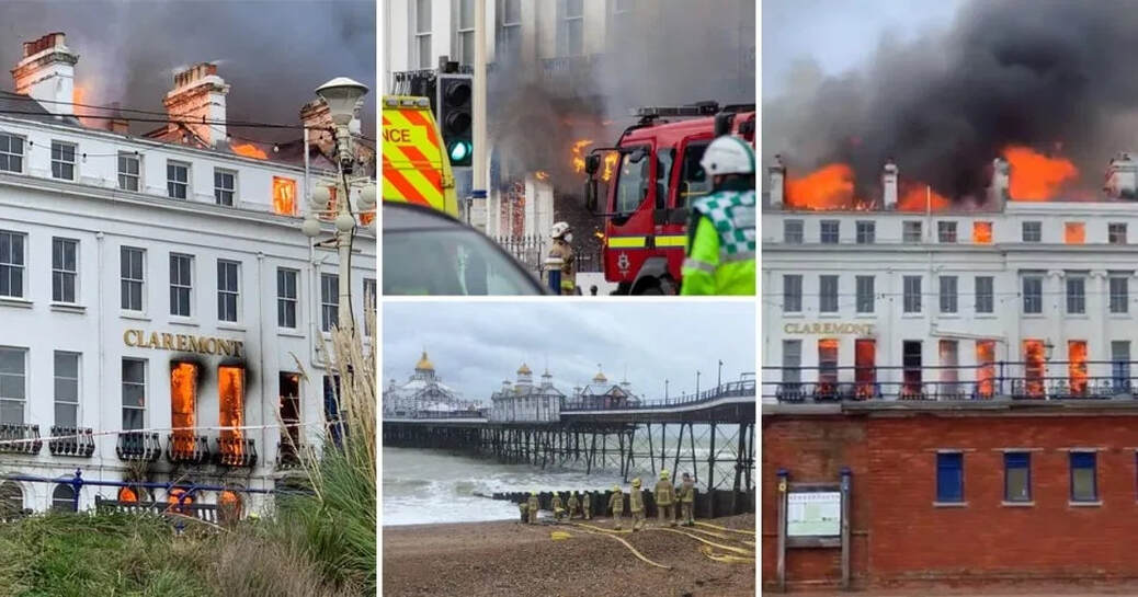 A huge blaze is ripping through Claremont Hotel (Picture: Nick Wakefield/Alamy Live News/East Sussex FRS/@David19921905)