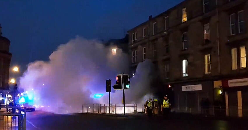 Fire coming from Repair Kings on Argyle Street in Finnieston, Glasgow.