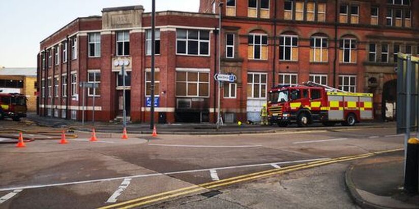 A search and rescue operation is ongoing at the scene of a building fire in Leicester.