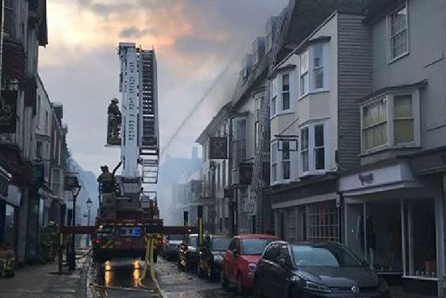 Fire crews at The George in Rye this morning. (Picture: Megan Wright)