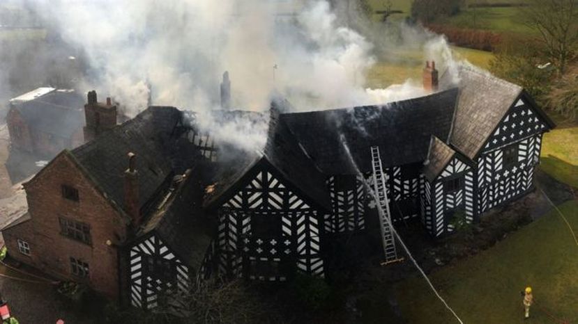 Firefighters at the fire at Haslington Hall 