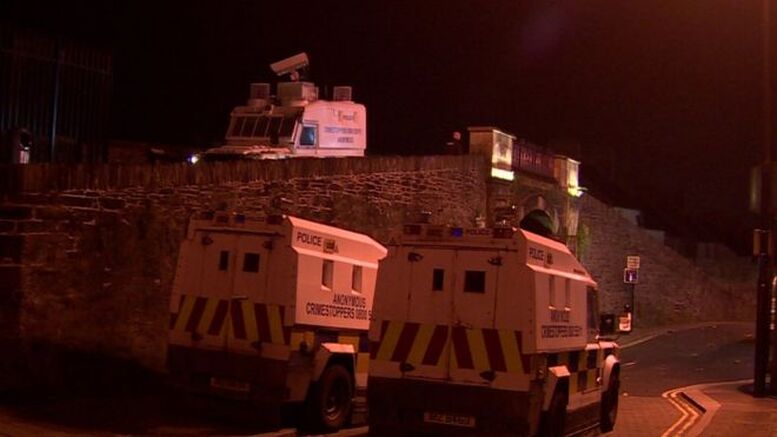 Police maintained a presence around the city's historic walls on Monday night