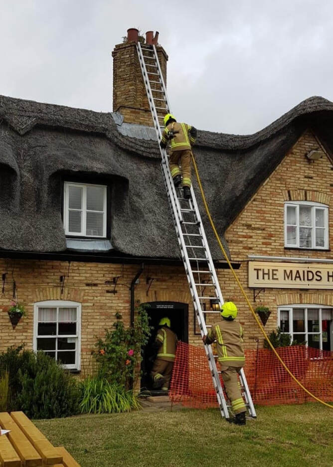 Firefighters were called to tackle a chimney fire at The Maid's Head in Wicken on Saturday night. Pictures: The Maid's Head Facebook Page