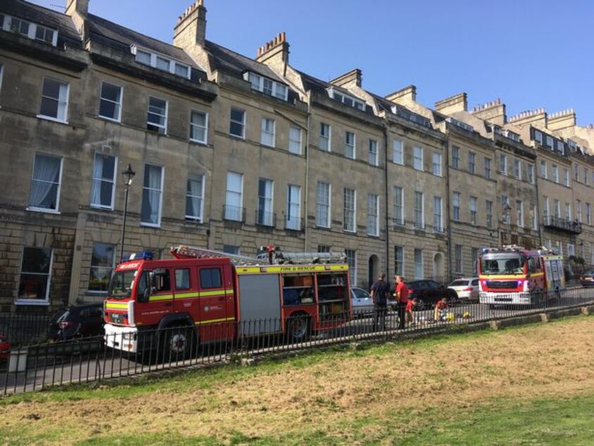 Firefighters dealing with a fire in Marlborough Buildings, Bath