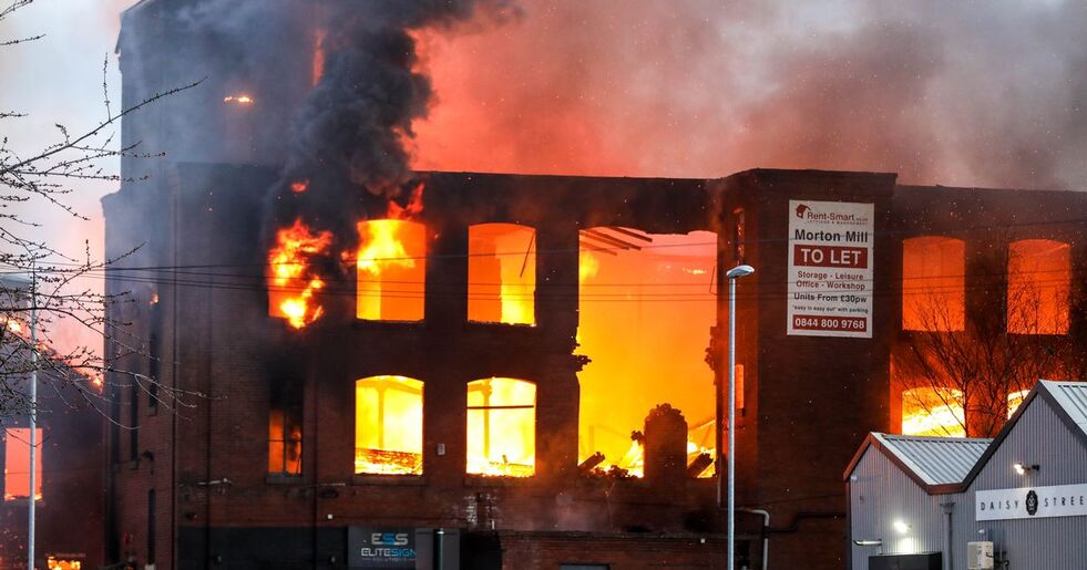 Firefighters were called to Morton Mill in Failsworth at 5.22am to tackle the blaze which was believed to have started over an hour before
