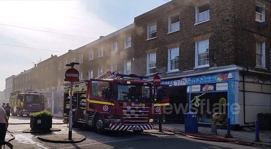 Firefighters are tackling a blaze at the Cuddles n Bubbles pet shop in Sheerness town centre. (Picture: Newsflare)