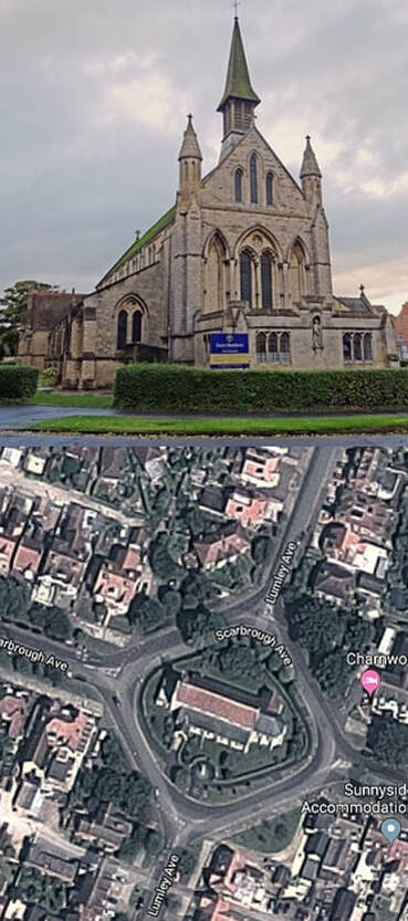 St Matthew's Church is located on a roundabout.