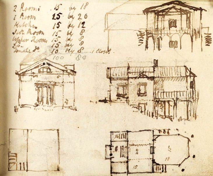 Elevations and plans for Sandycombe Lodge (c. 1809-11), J.M.W. Turner. © Tate, London 2012