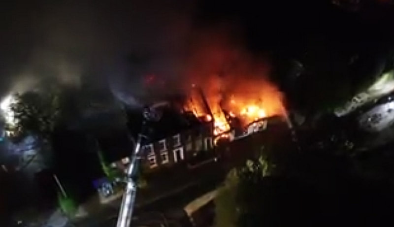 Aerial footage has revealed the scale of the inferno which destroyed a business and homes in West Boldon . (Credit: Tyne and Wear Fire and Rescue Service)