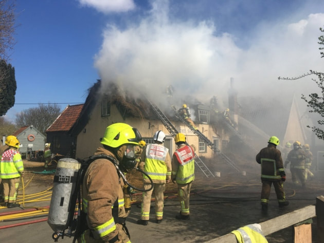 Crews are tackling a huge fire at The Ship Inn in Levington 