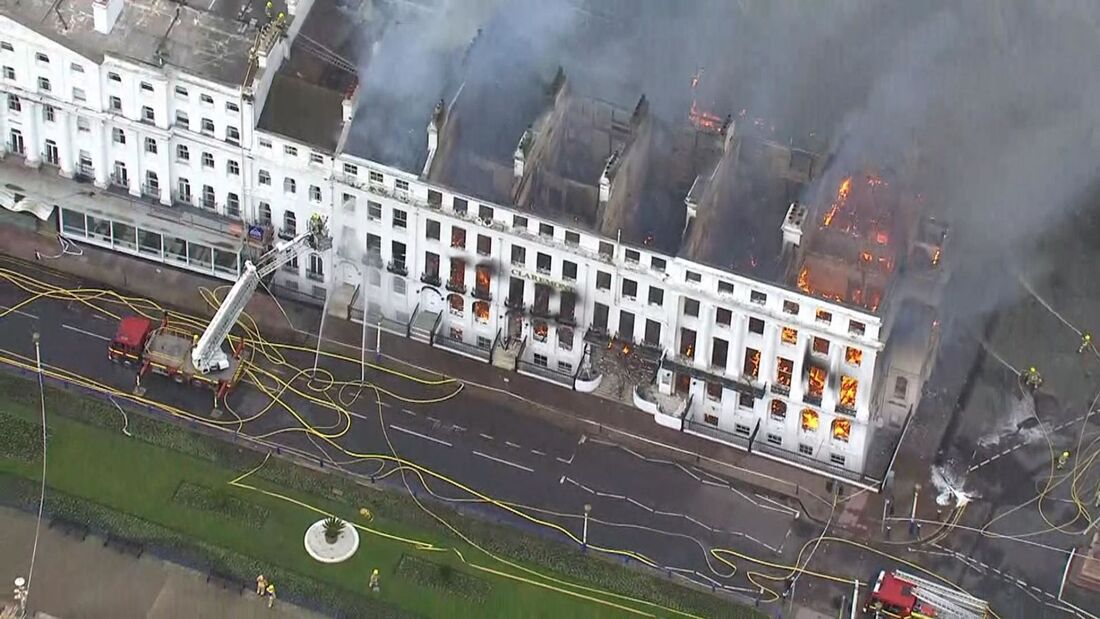 The hotel has been completely destroyed (Image: Sky News)