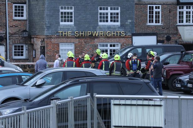 Firefighters outside the Shipwrights in Padstow