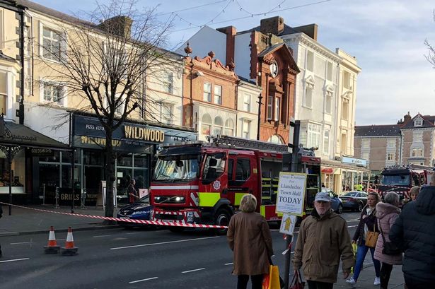 Fire crews at the scene of the fire at Wildwood pizza restaurant on Mostyn Street