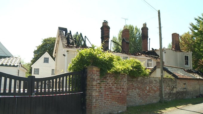 The roof of Wixoe Mill in the Stour Valley has been completely destroyed by the fire. 
